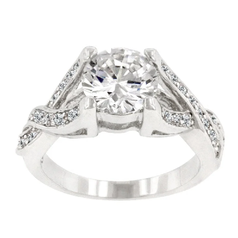 Brilliant Twist Engagement Ring With Rhodium Plated