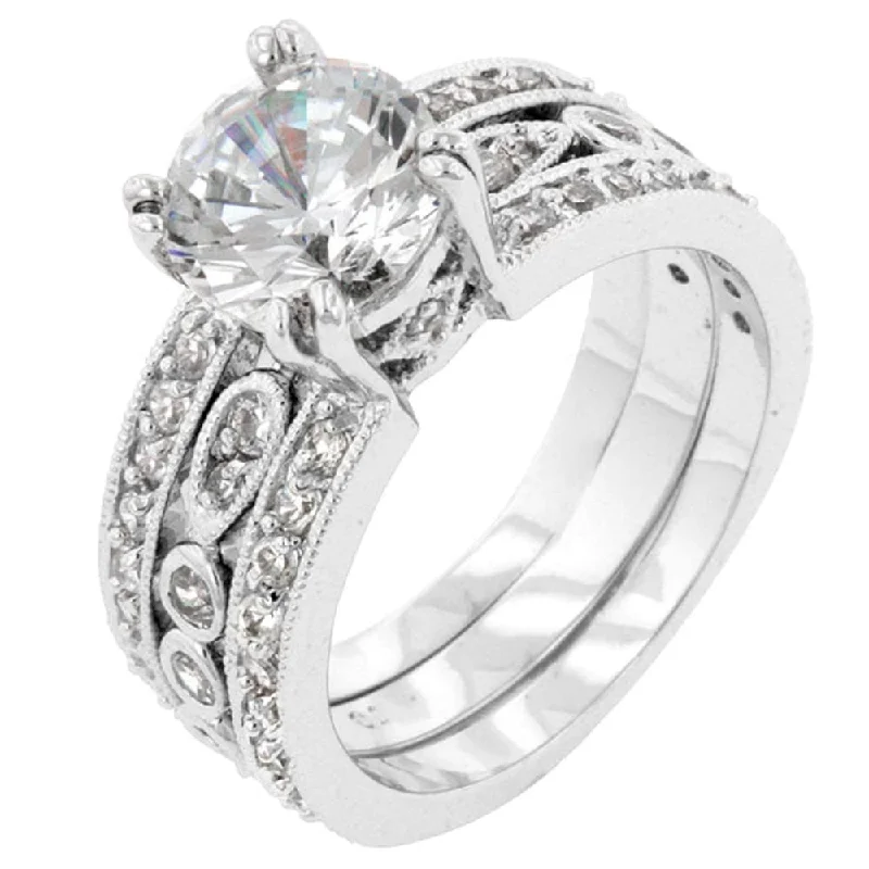 Cubic Zirconia Eleanor Engagement Ring With Silver-Tone Plated