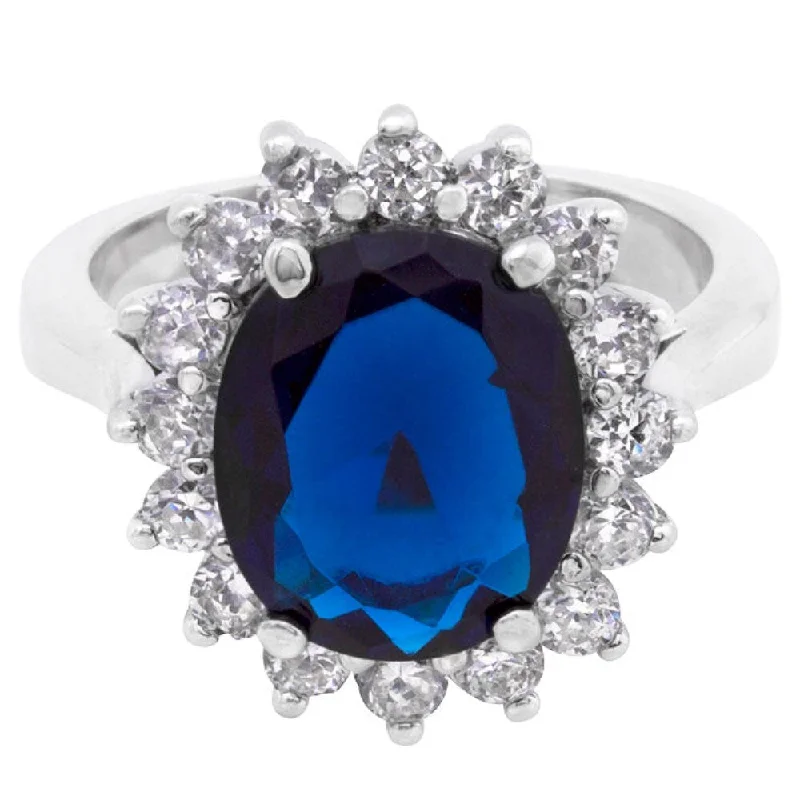 Cubic Zirconia Oval Cut Royal Ring With Rhodium Plated