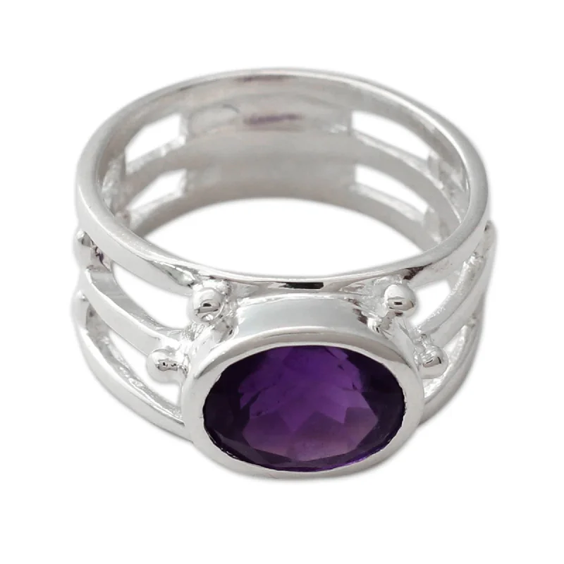 Handmade Sterling Silver 'Twilight Mood' Amethyst Ring (India)