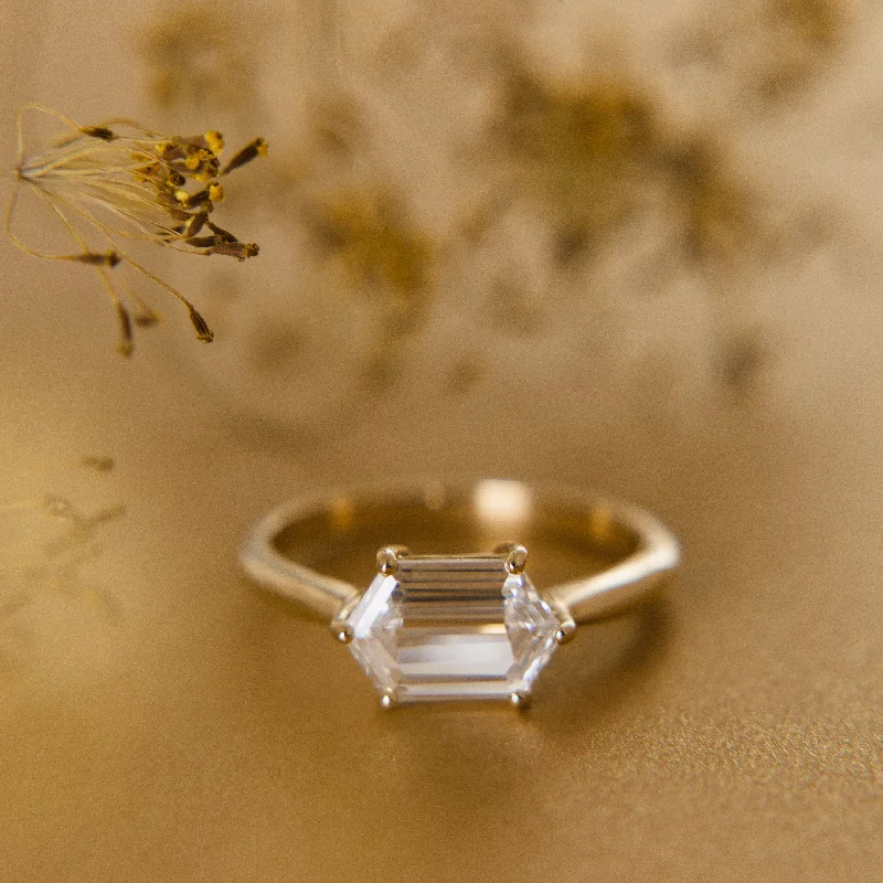 Hexagonal Step Cut Diamond Ring in 18k Yellow Gold