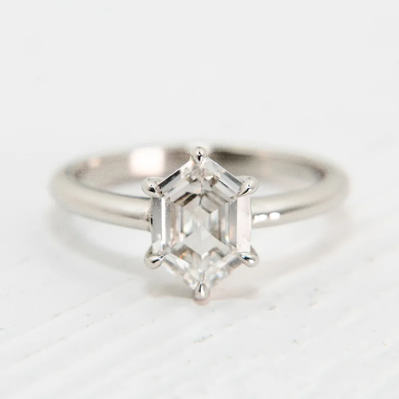 Hexagonal Step Cut Diamond Ring in Platinum