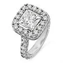 Highest Quality Princess Cut 3 Carat Engagement Ring Halo French Pave 14K White Gold