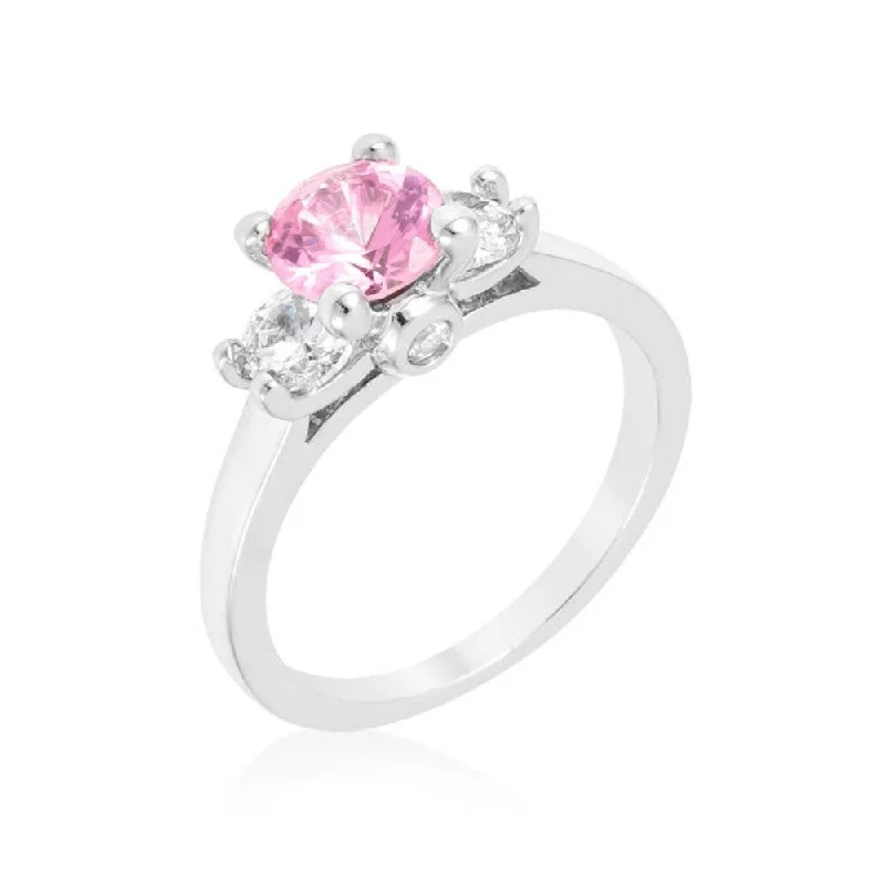 Mini Pink Ice Triplet Ring With Rhodium Plated