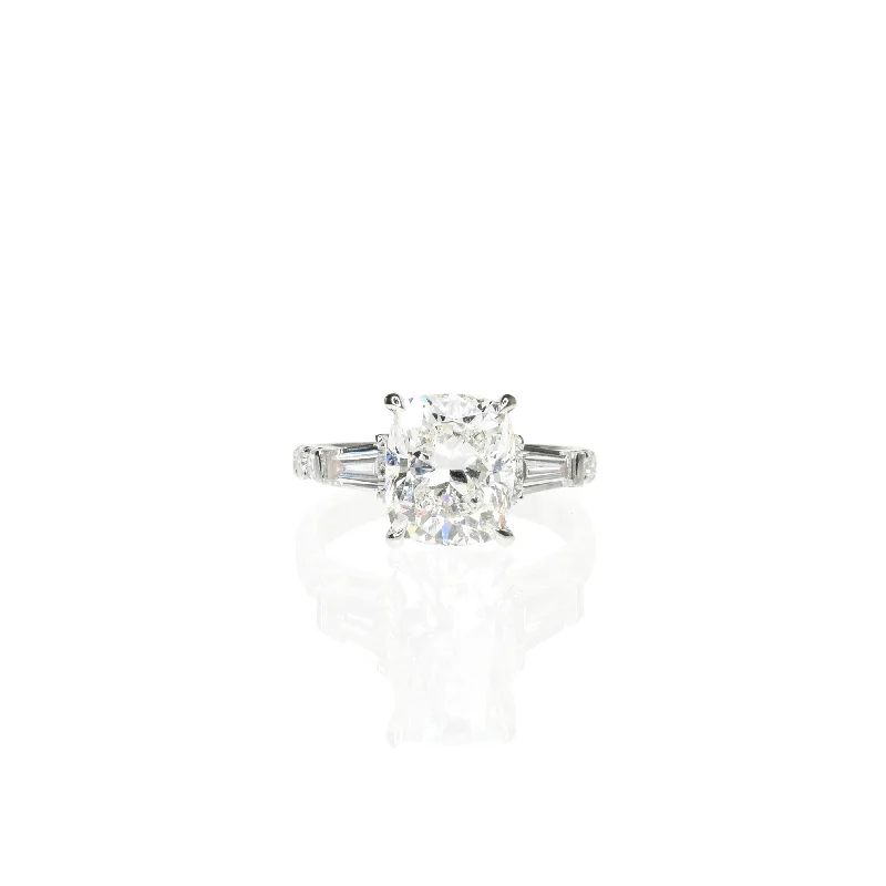 Classic Cushion Cut Engagement ring with Tapers