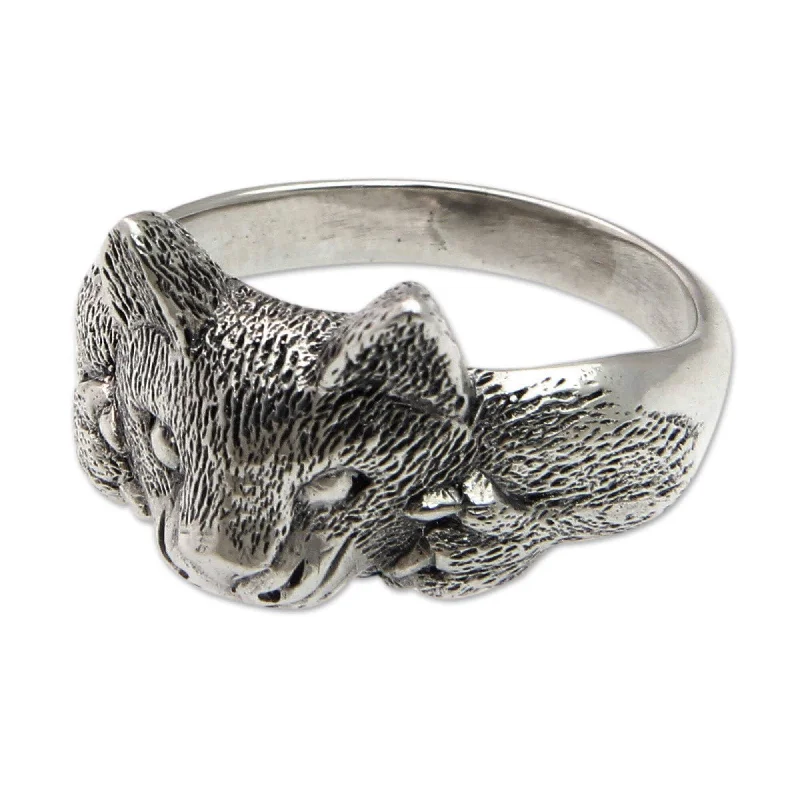 NOVICA Handmade Men's Sterling Silver 'Feisty Ocelot' Ring (Indonesia)