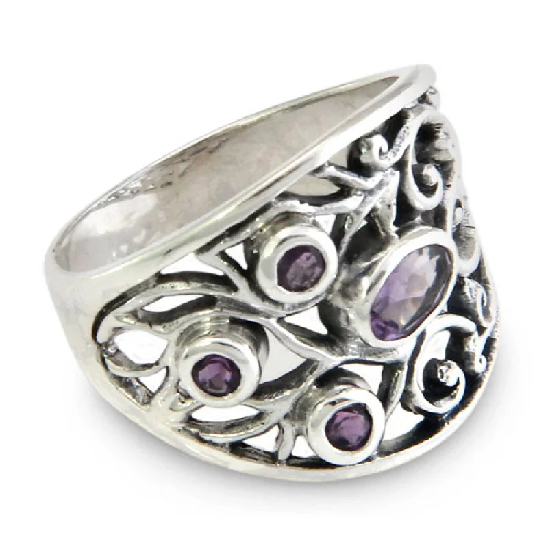 NOVICA Handmade Sterling Silver 'Tree of Life' Amethyst Ring (Indonesia)