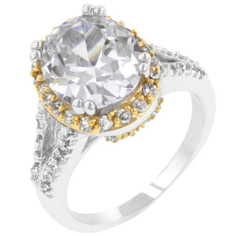 Oval Cut Coronation Engagement Ring With Two Tone Plating