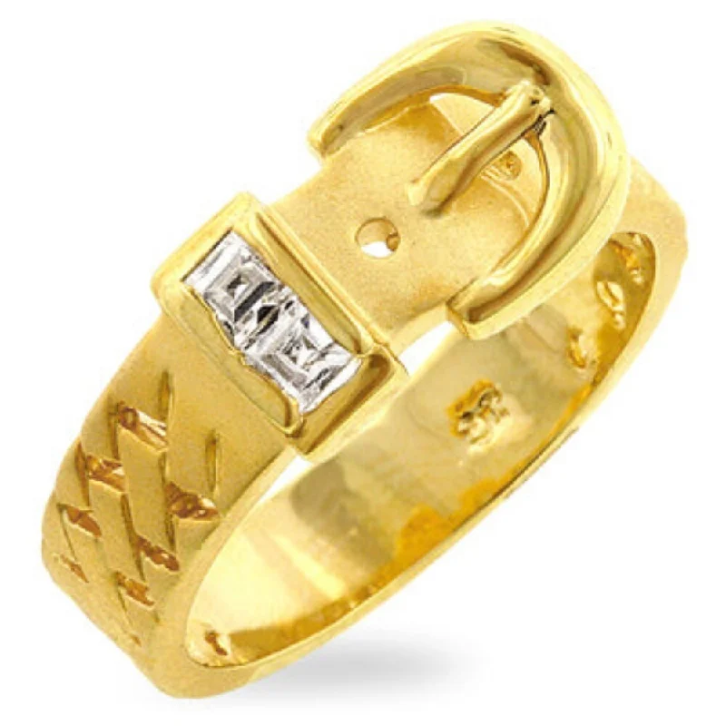 Princess Cut Cubic Zirconia Golden Buckle Ring For Women