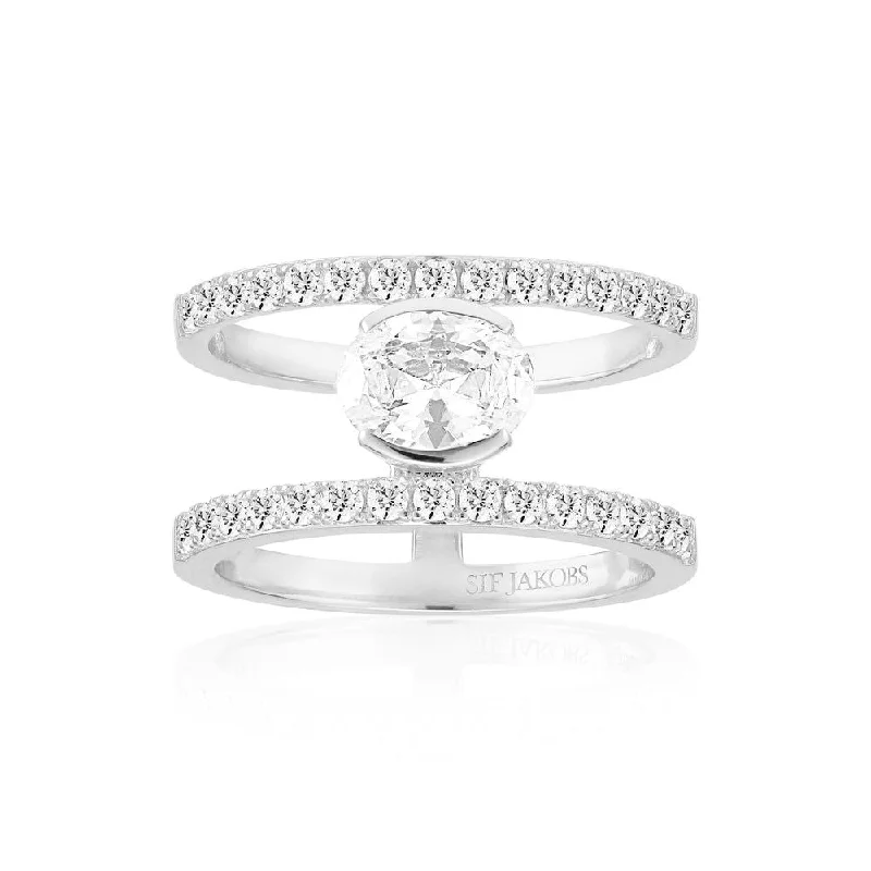 Ellisse Carezza Grande Silver Ring w. Zirconia