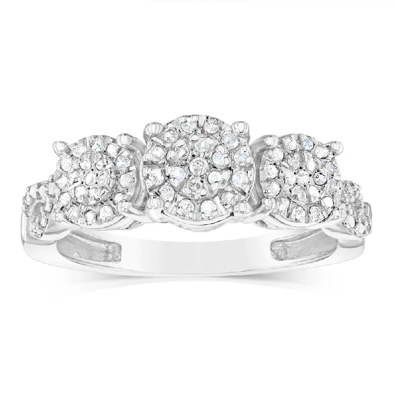 Sterling Silver Trilogy Ring with 1/5 Carat Diamonds