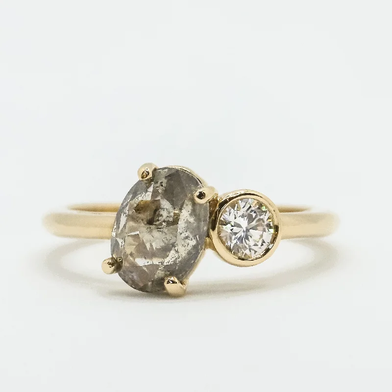 Salt + Pepper Diamond Toi et Moi Ring in 14k Yellow Gold