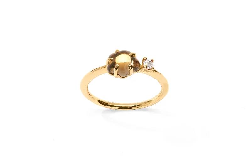 Mid Cloud 18K Gold Ring w. Smokey Quartz & Diamond