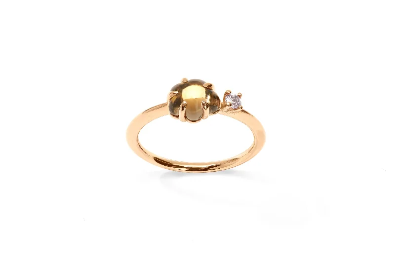 Mid Cloud 18K Rosegold Ring w. Smokey Quartz & Diamond