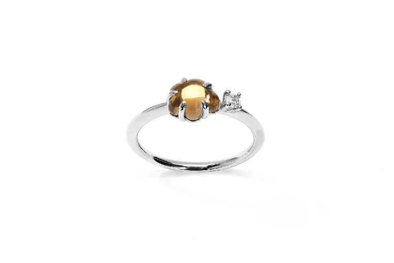 Mid Cloud 18K Whitegold Ring w. Smokey Quartz & Diamond