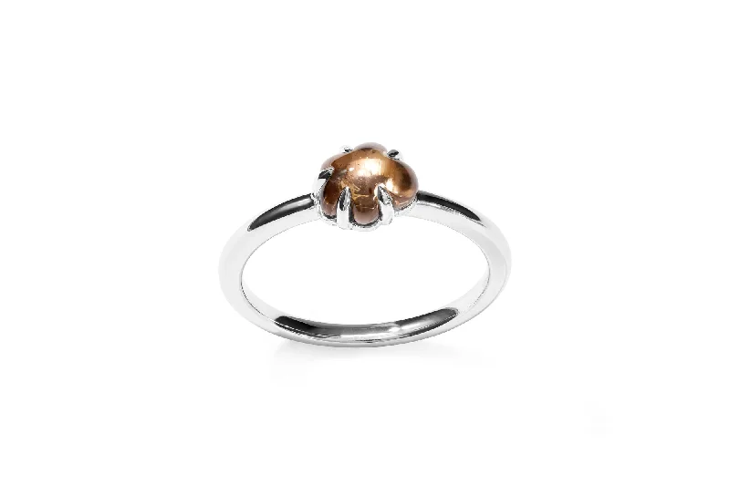 Mid Cloud 18K Whitegold Ring w. Smokey Quartz