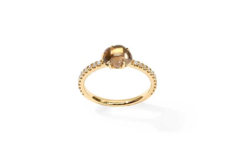 Mid Cloud Pavé 18K Gold Ring w. Smokey Quartz & Diamonds