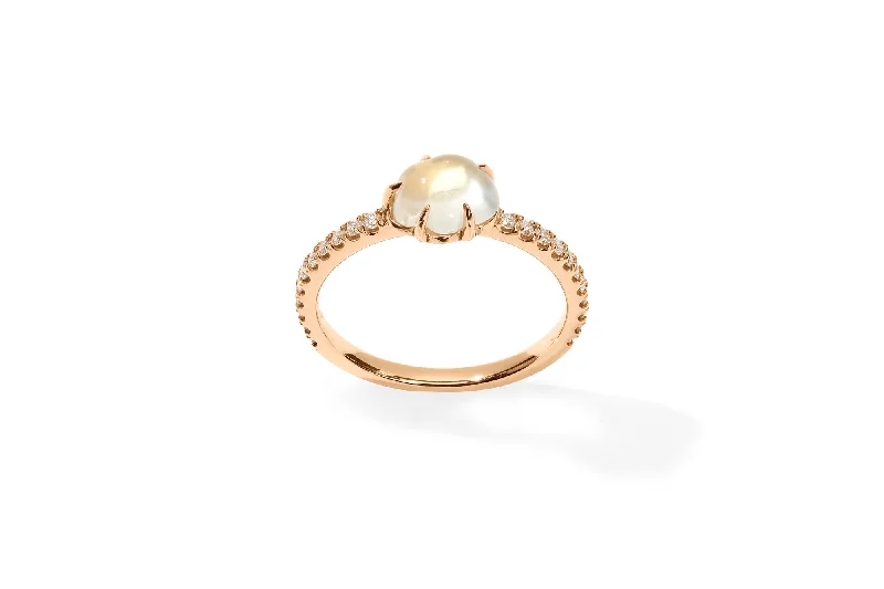 Mid Cloud Pavé 18K Rosegold Ring w. Milky Quartz & Diamonds