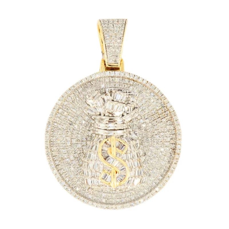 10k Yellow Gold Baguette and Round Diamond Money Bag Medallion