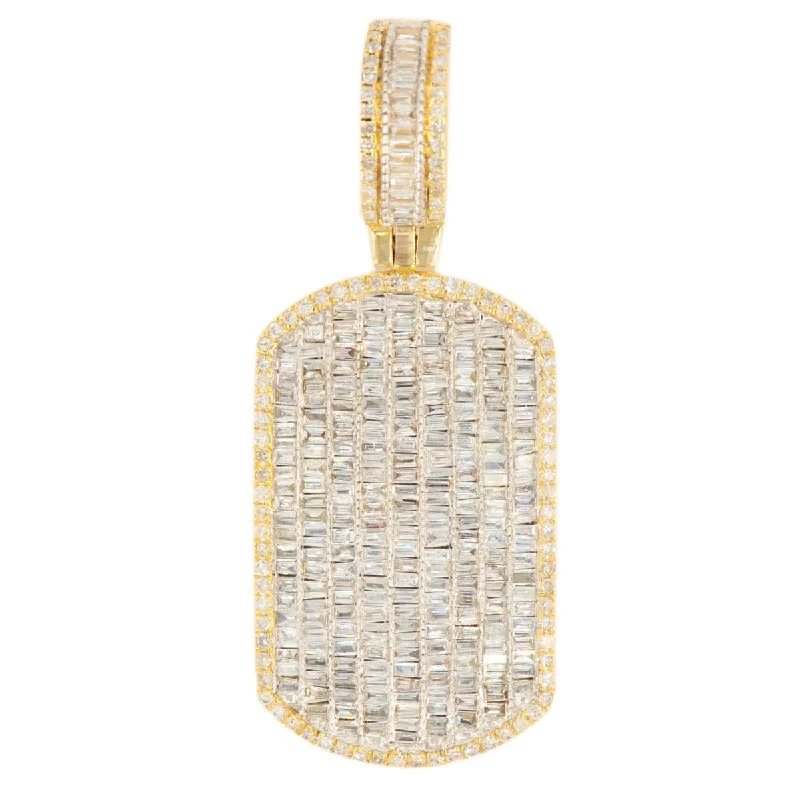 10k Yellow Gold Baguette Diamond Dog Tag 1.66ct