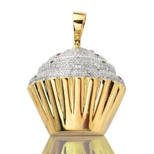 10KY 1.50CTW DIAMOND CUPCAKE PENDANT WITH COLORED