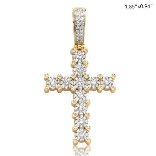 14KY 1.15CTW FLEUR DIAMOND CROSS PENDANT