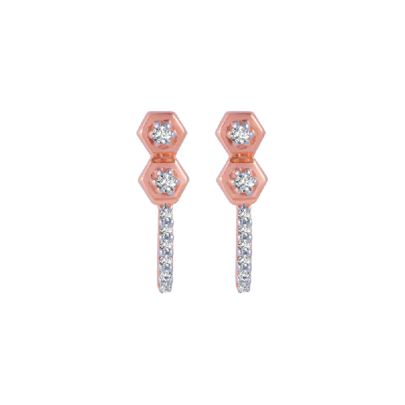 14KT (585) Rose Gold And Diamond Stud Earrings For Women