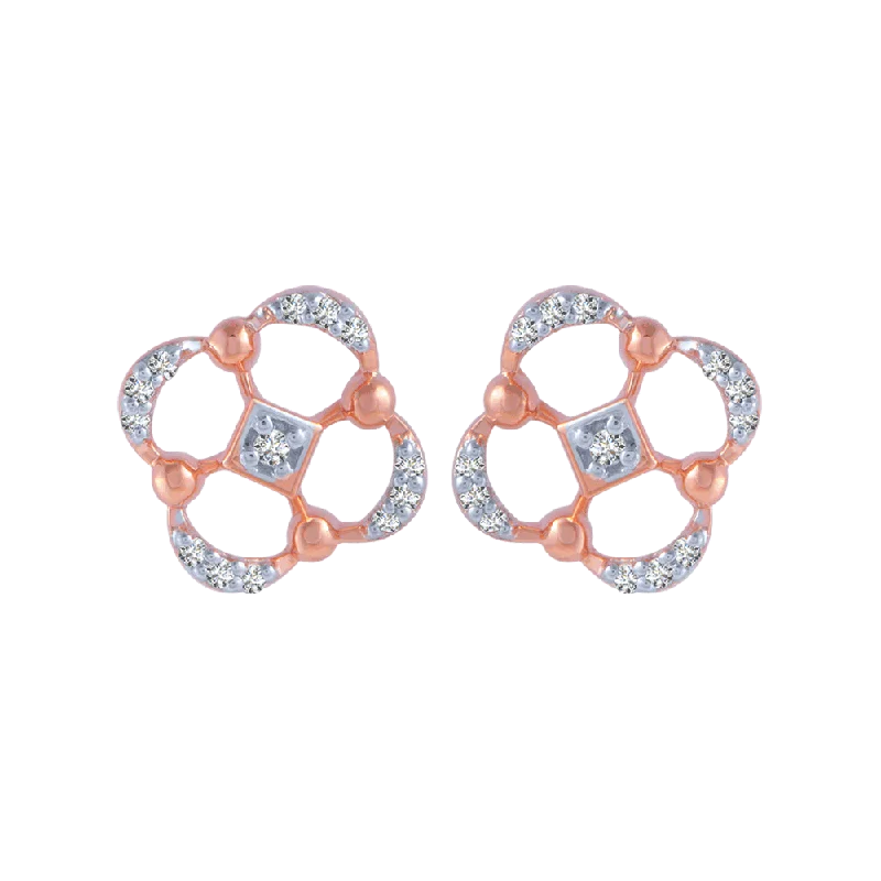 14KT (585) Rose Gold And Diamond Stud Earrings For Women