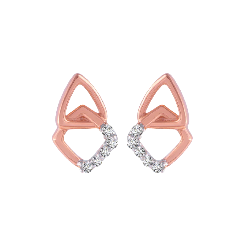 14KT (585) Rose Gold And Diamond Stud Earrings For Women