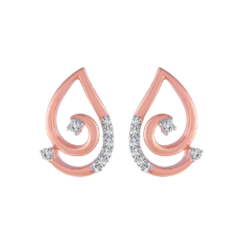 14KT (585) Rose Gold And Diamond Stud Earrings For Women