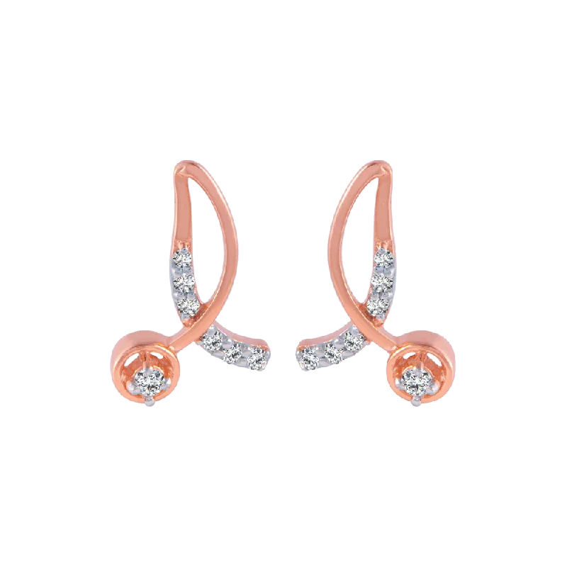 14KT (585) Rose Gold And Diamond Stud Earrings For Women