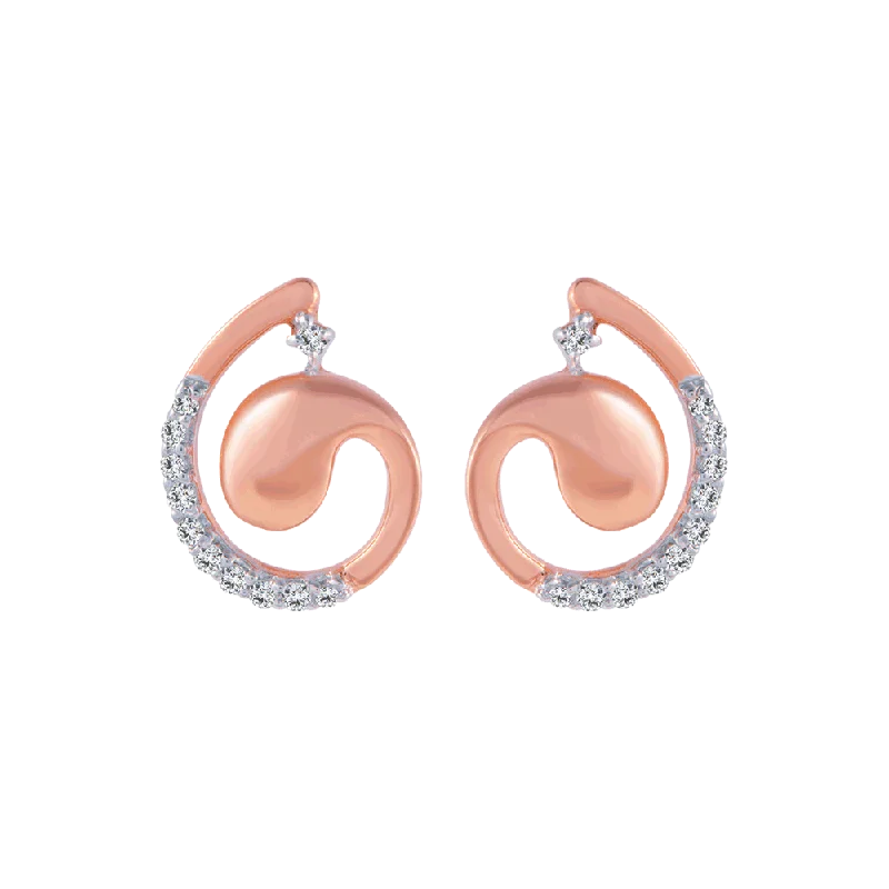 14KT (585) Rose Gold And Diamond Stud Earrings For Women