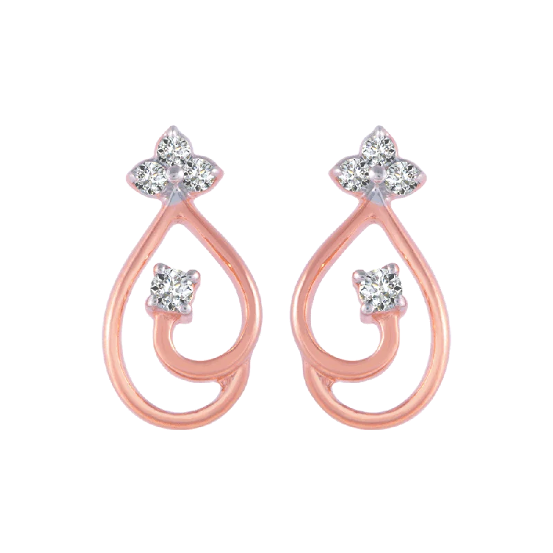 14KT (585) Rose Gold And Diamond Stud Earrings For Women