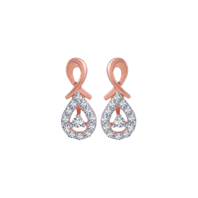 14KT (585) Rose Gold And Diamond Stud Earrings For Women