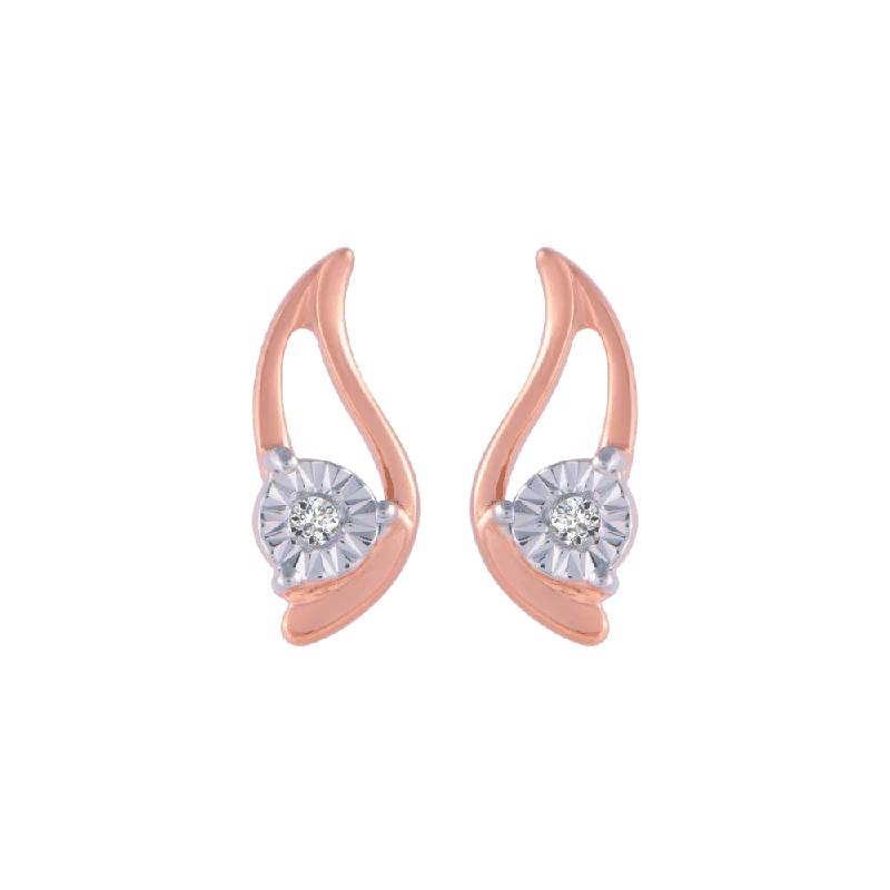 14KT (585) Rose Gold And Diamond Stud Earrings For Women