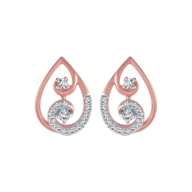 14KT (585) Rose Gold And Diamond Stud Earrings For Women