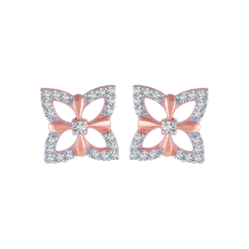 14KT (585) Rose Gold And Diamond Stud Earrings For Women