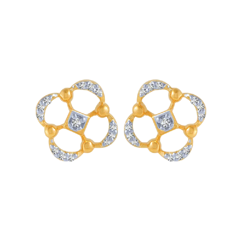 14KT (585) Yellow Gold And Diamond Stud Earrings For Women