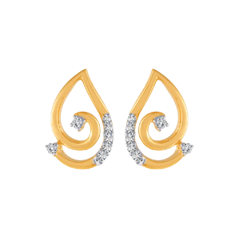 14KT (585) Yellow Gold And Diamond Stud Earrings For Women