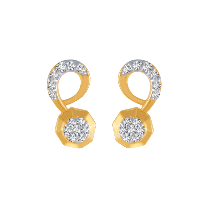 14KT (585) Yellow Gold And Diamond Stud Earrings For Women