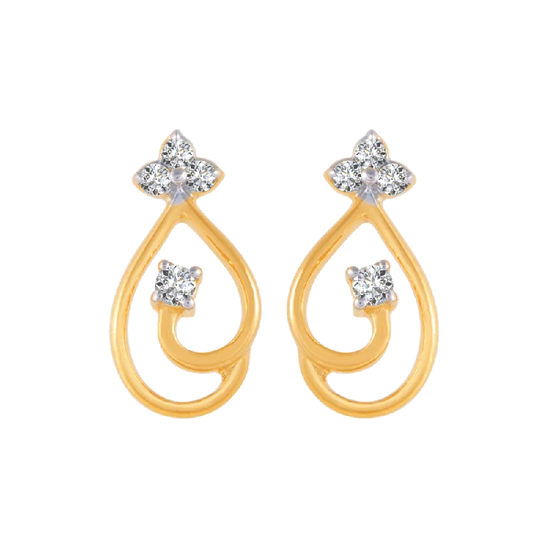 14KT (585) Yellow Gold And Diamond Stud Earrings For Women