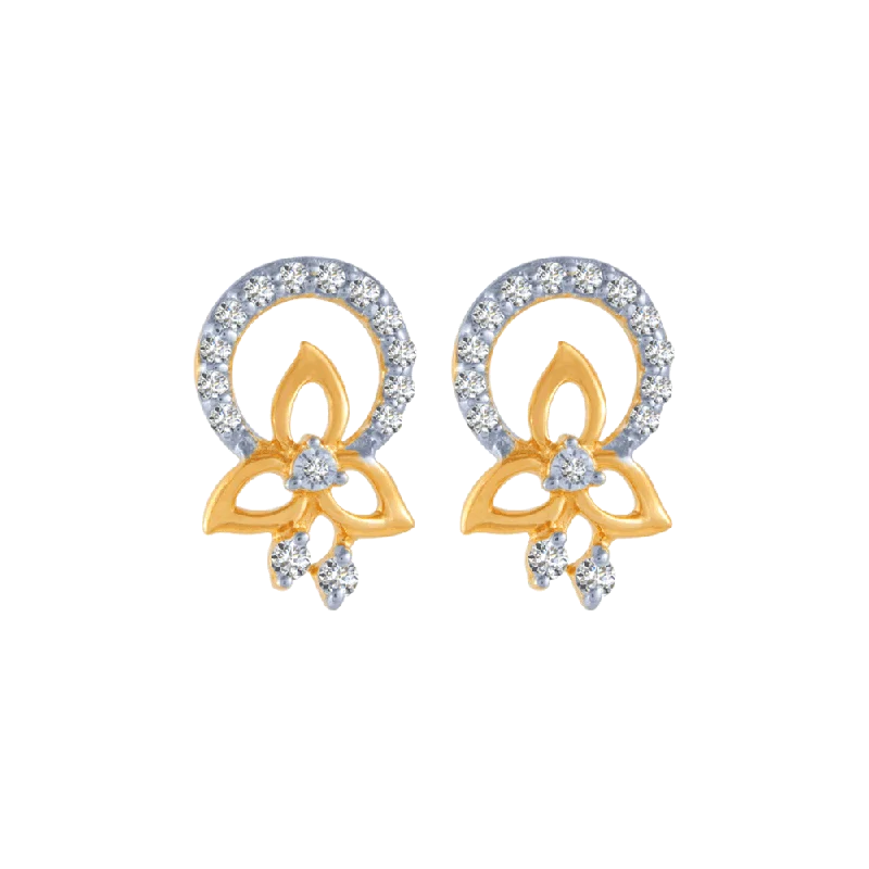 14KT (585) Yellow Gold And Diamond Stud Earrings For Women