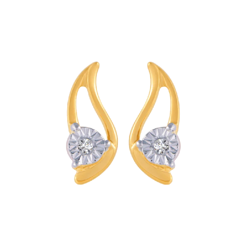 14KT (585) Yellow Gold And Diamond Stud Earrings For Women