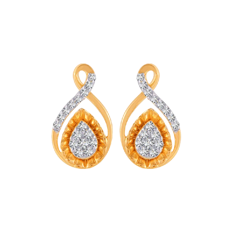 14KT (585) Yellow Gold And Diamond Stud Earrings For Women