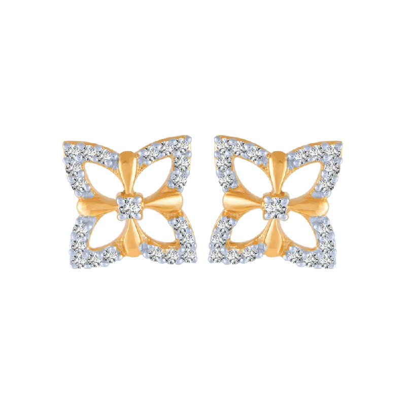 14KT (585) Yellow Gold And Diamond Stud Earrings For Women