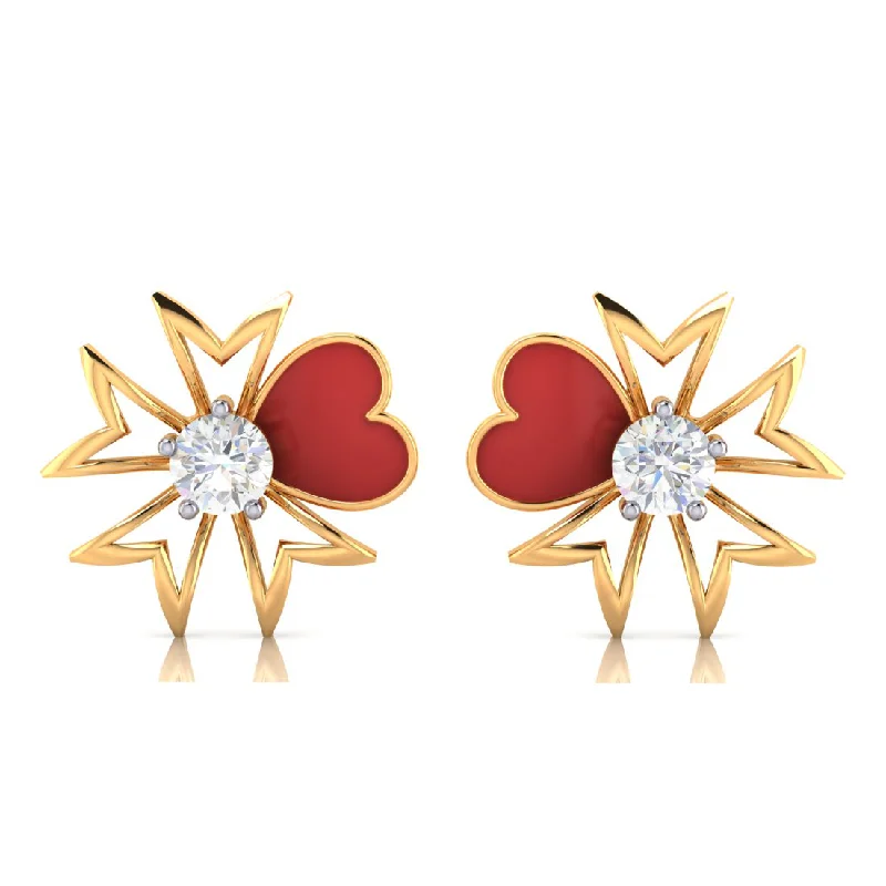 Heart Petal Shape 18k Gold And Diamond Earrings